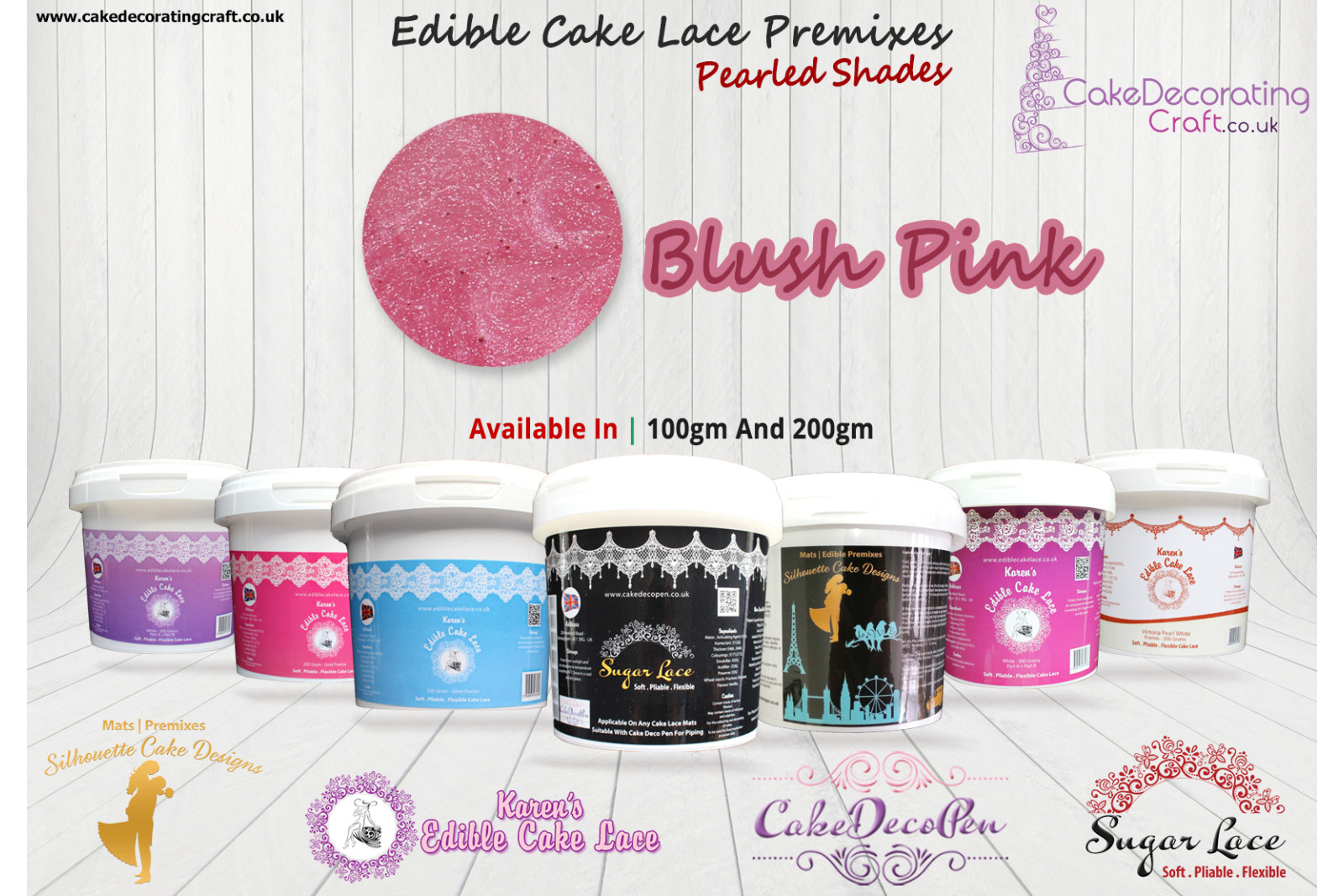 Blush Pink | Edible Sugar Lace Deco Pen | Pearled Shade | 200 Grams